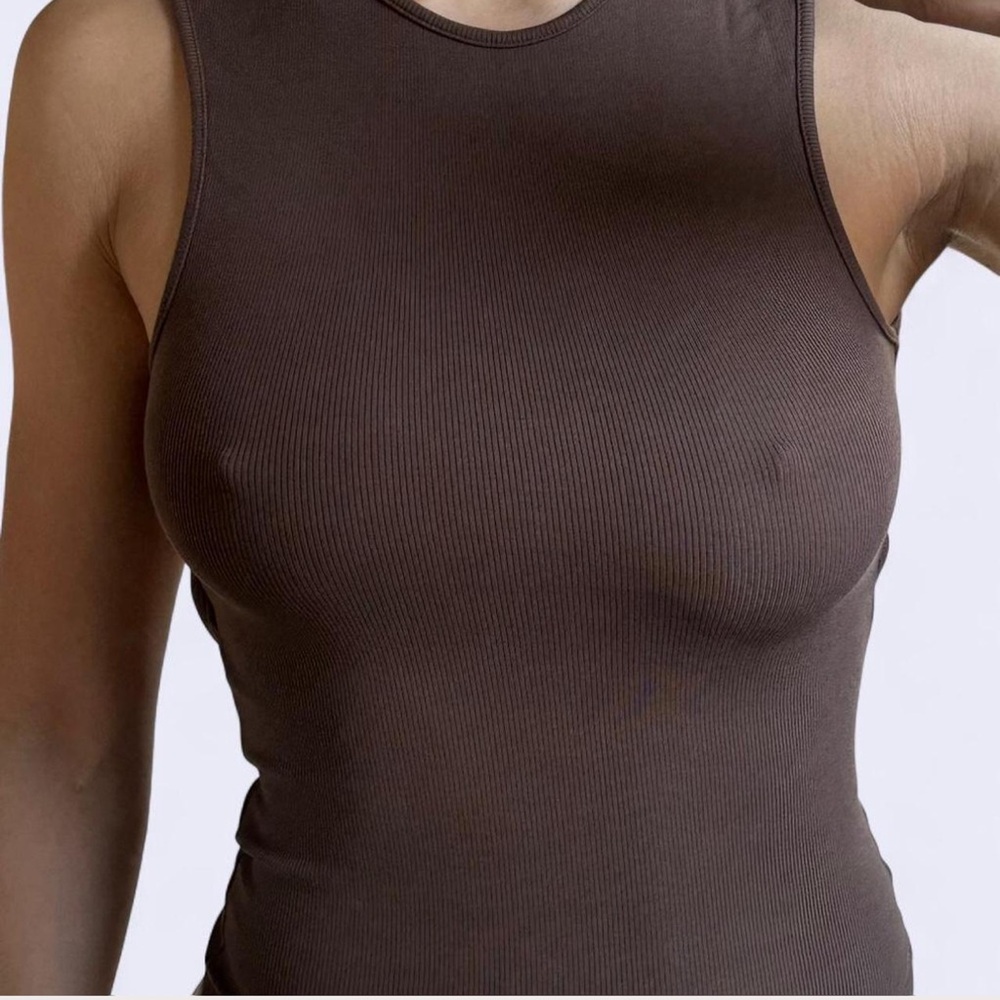 Zara Chocolate Brown Ribbed Sleeveless Tank Top